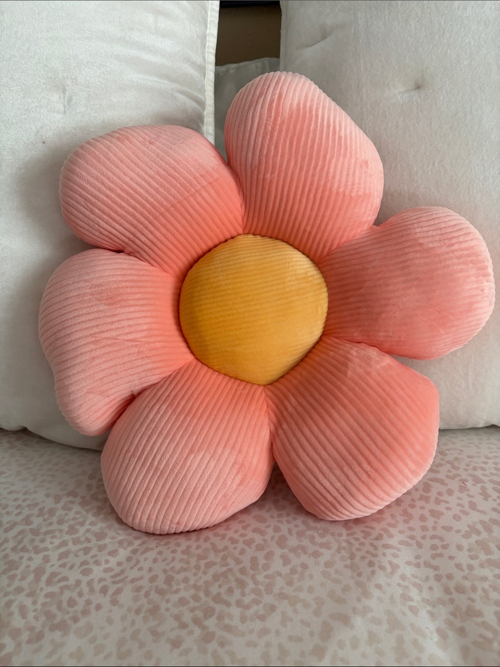 Claire's Pink Flower Petal Accent Pillow with Yellow Center